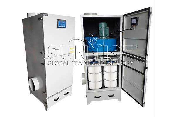 Pulse dust collector for automotive battery recycling.